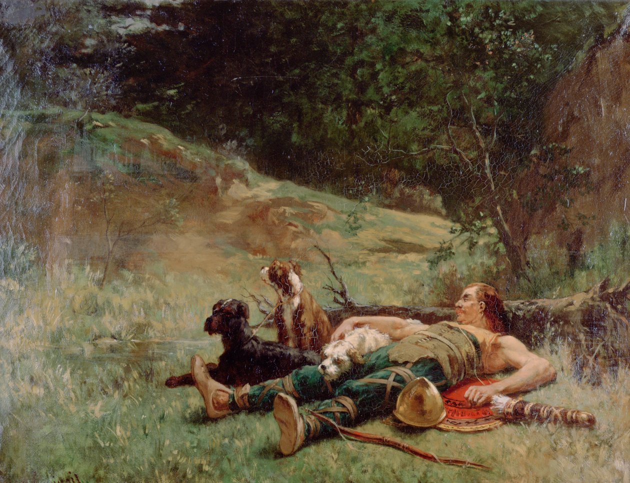 Loput metsästäjän koirien kanssa, c1842-1896 tekijältä Evariste Vital Luminais