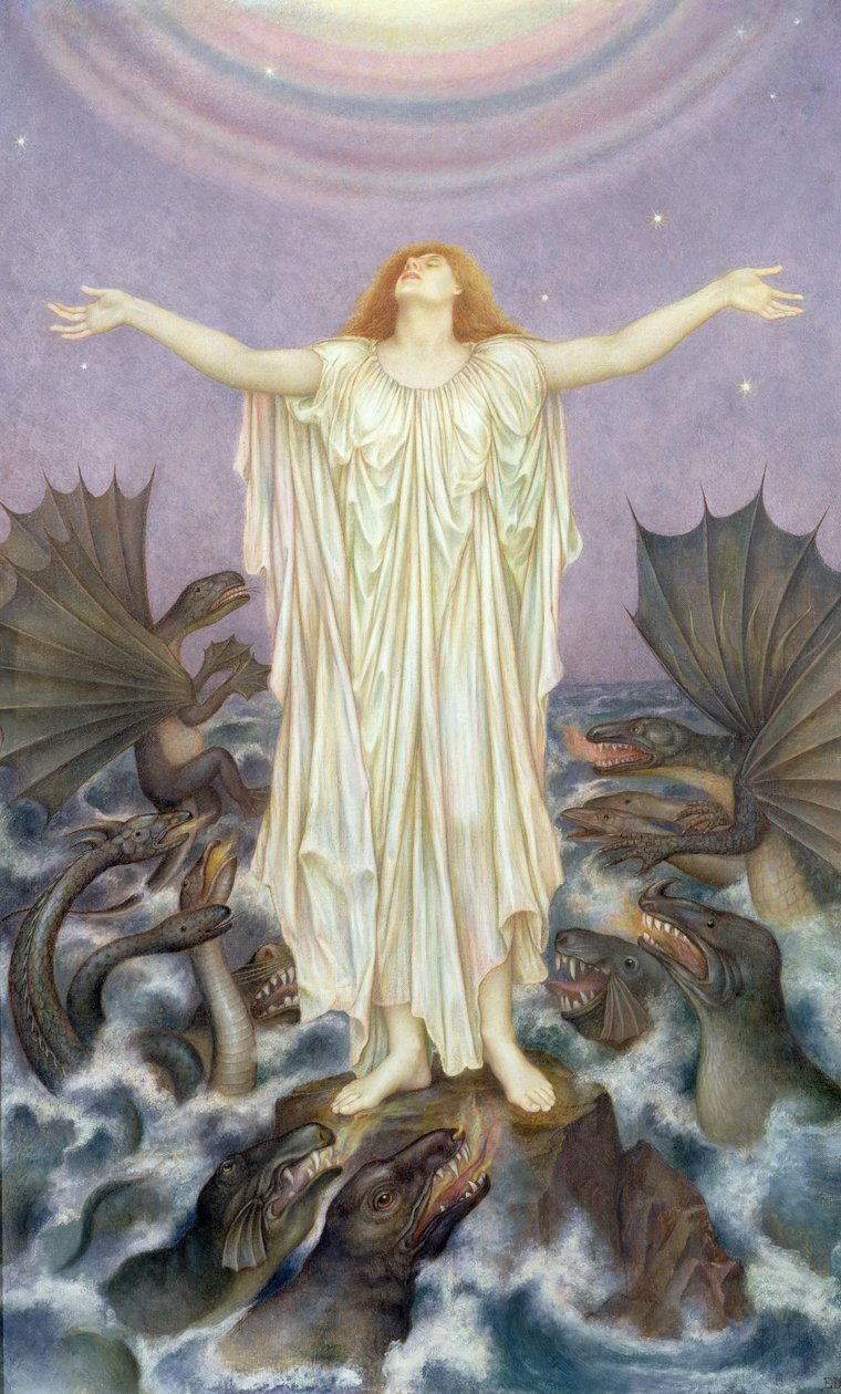 SOS. (öljy kankaalle) tekijältä Evelyn De Morgan