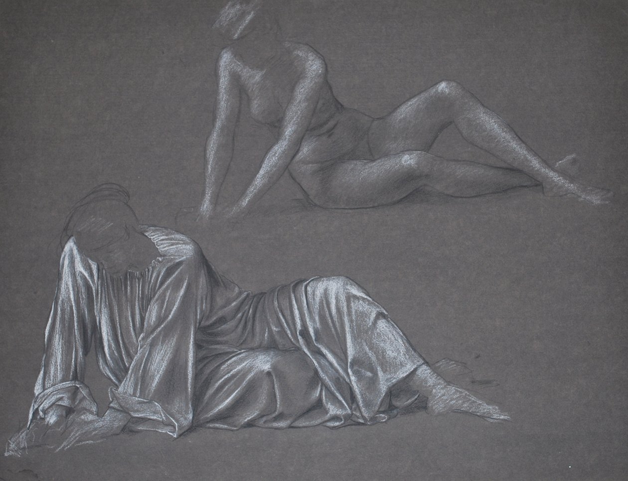 Double Study for Earthbound - lepäävä naishahmo, 1897 (liitu paperille) tekijältä Evelyn De Morgan
