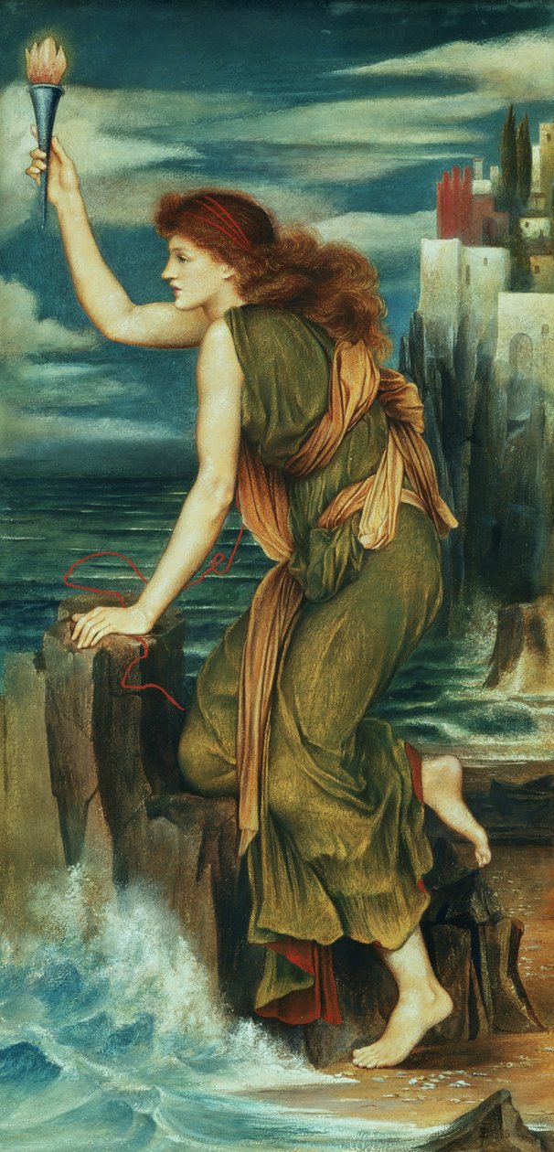 Sankari odottaa Leanderin paluuta, 1885 tekijältä Evelyn De Morgan
