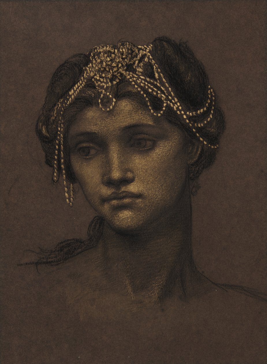 Medeia-aiheinen luonnos, n.1889 (mustaa liitua korotettuna kultamaalilla). tekijältä Evelyn De Morgan