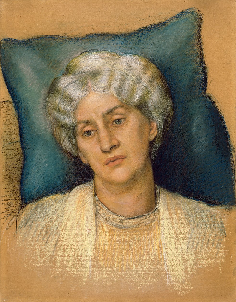 Tutkimus "The Hour Glassille": rouva William Morrisin muotokuva. n.1904-05 (pastelli paperille) (tutkimus numerosta 28828) tekijältä Evelyn De Morgan