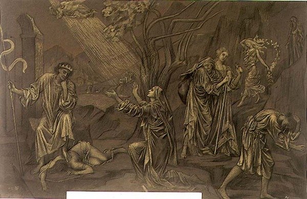 Varjojen laakso, noin 1899 (pastelli, liitu paperille). tekijältä Evelyn De Morgan