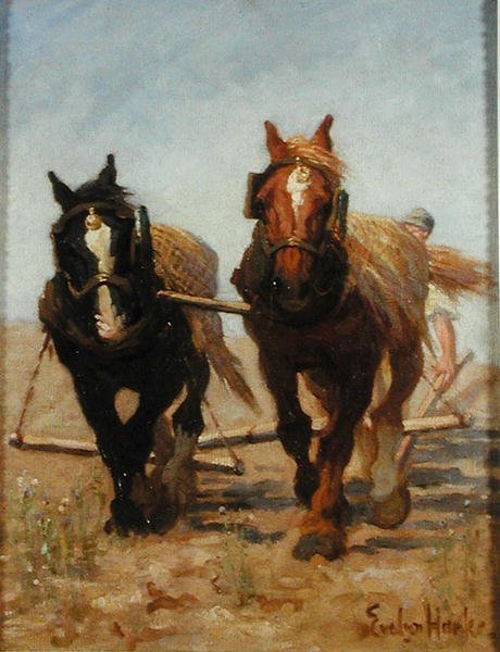 The Ploughing Team, Sussex Downs (öljy kankaalle) tekijältä Evelyn Harke
