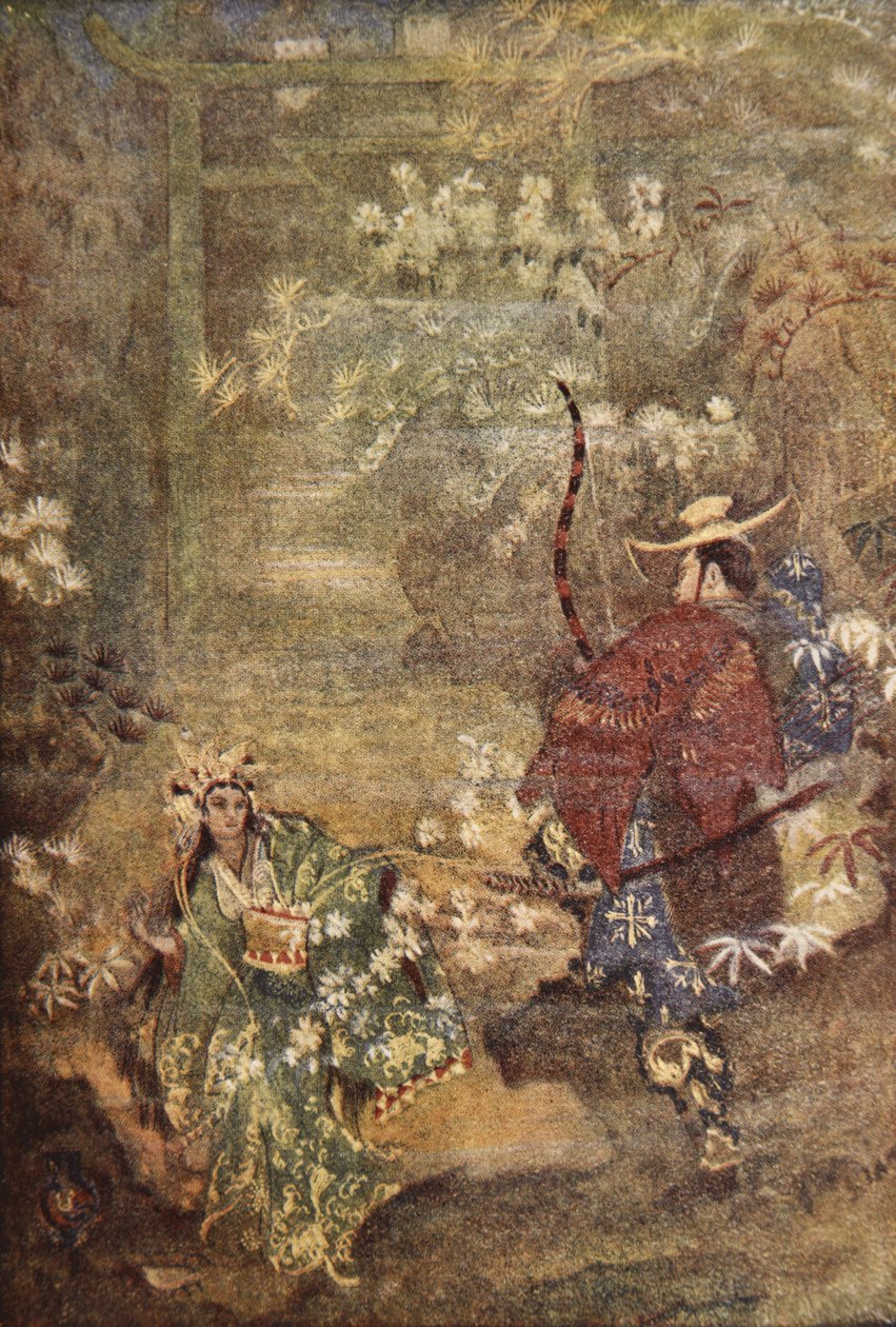 Hoori ja meri Jumalan tytär, kuvitus F Hadland Davisin teoksesta Japanin myytit ja legendat tekijältä Evelyn Paul