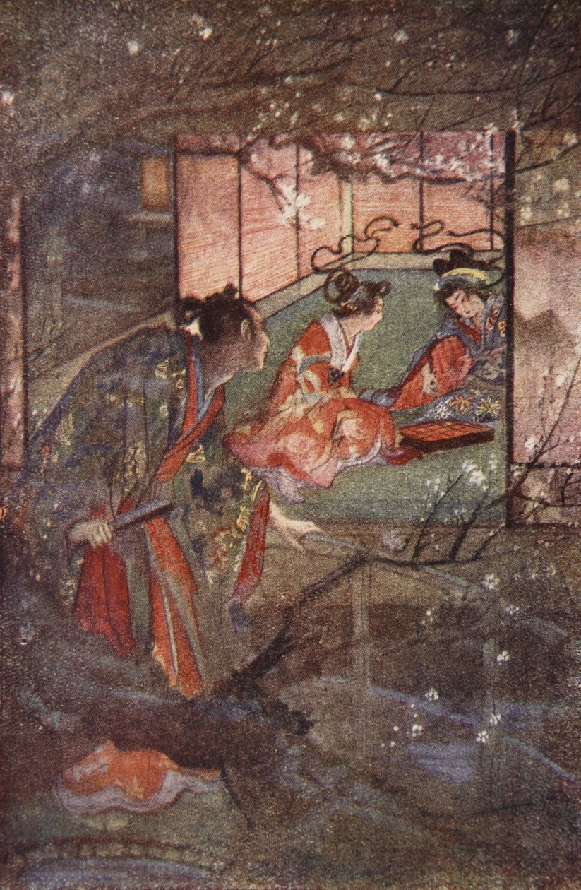 Kato Sayemon Shogun Ashikagan palatsissa, kuvitus F. Hadland Davisin teoksesta The Myths and Legends of Japan tekijältä Evelyn Paul