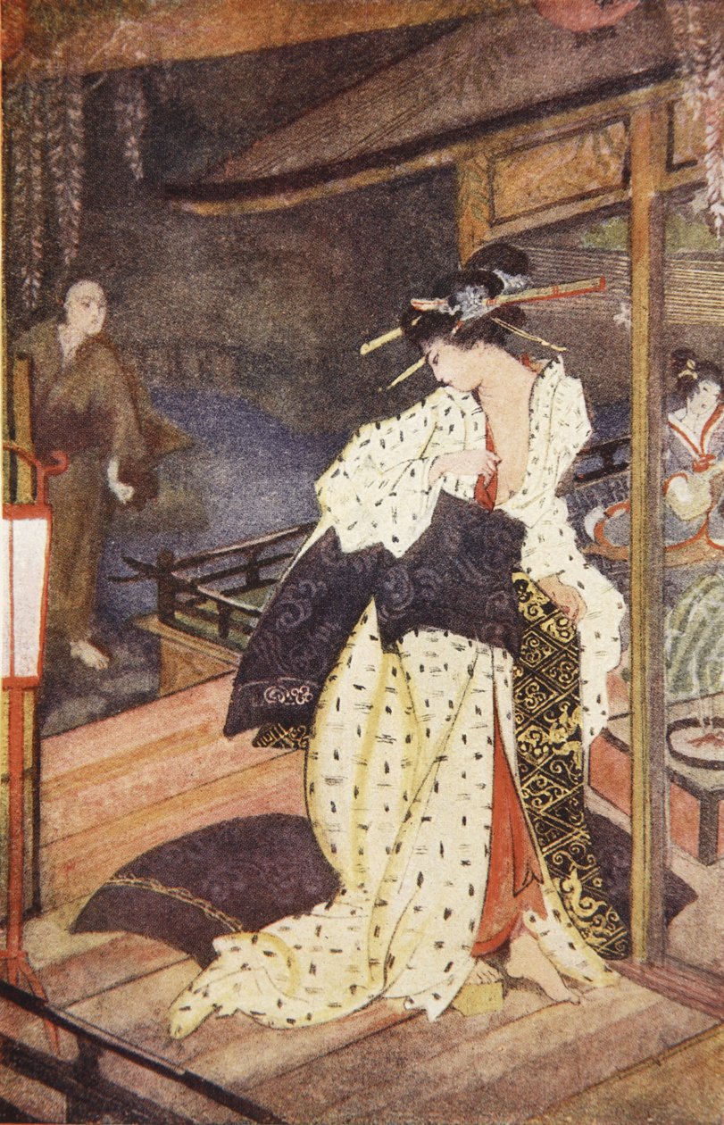 Kiyo ja pappi, kuvitus F. Hadland Davisin teoksesta "The Myths and Legends of Japan" tekijältä Evelyn Paul