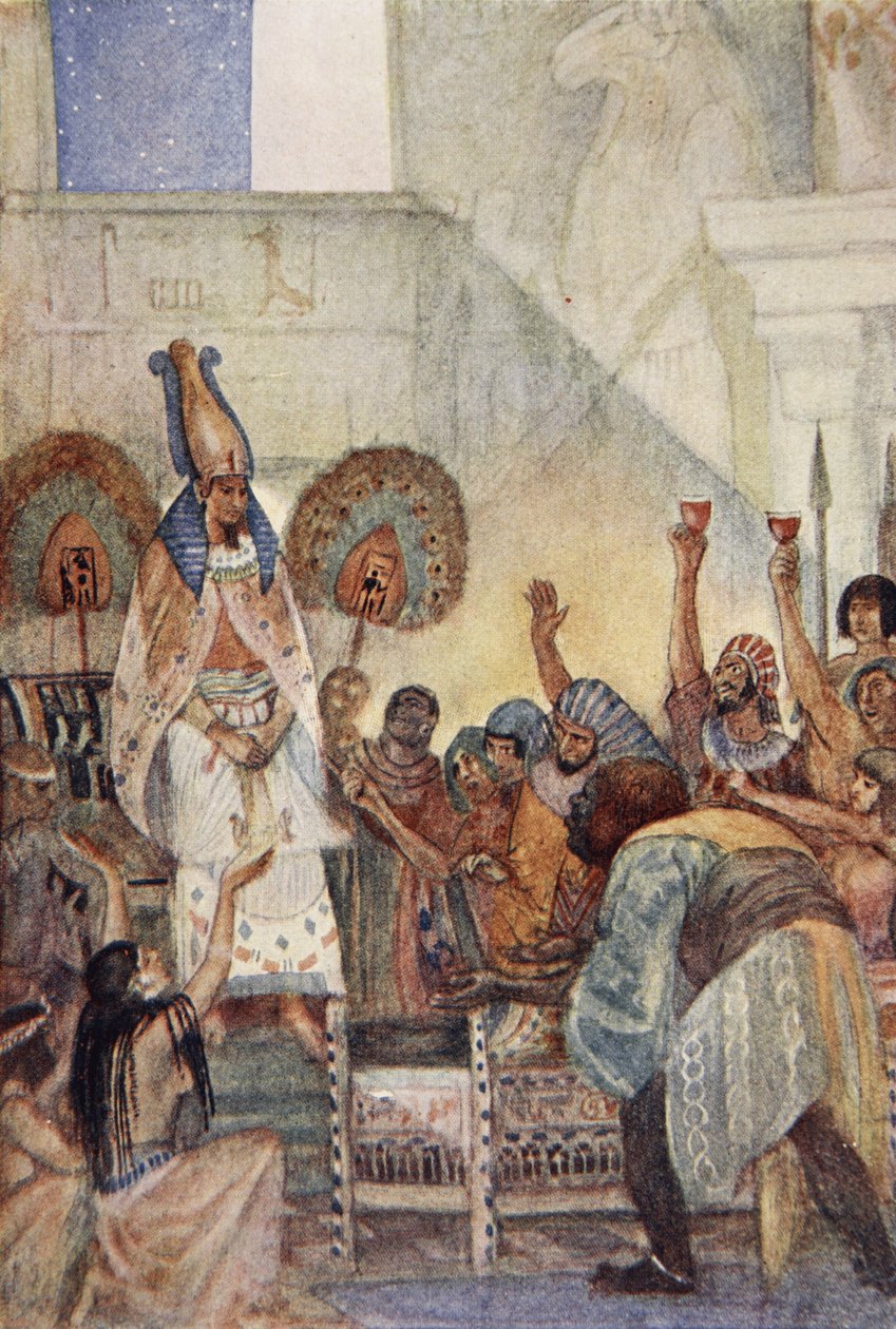 Osiris viety rintaan, kuvitus Lewis Spencen teoksesta "Muinaisen Egyptin myytit" tekijältä Evelyn Paul