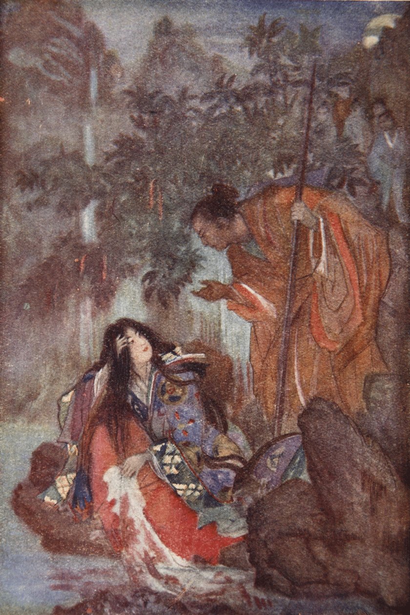 Raiko ja lumottu neito, kuvitus F Hadland Davisin teoksesta The Myths and Legends of Japan tekijältä Evelyn Paul