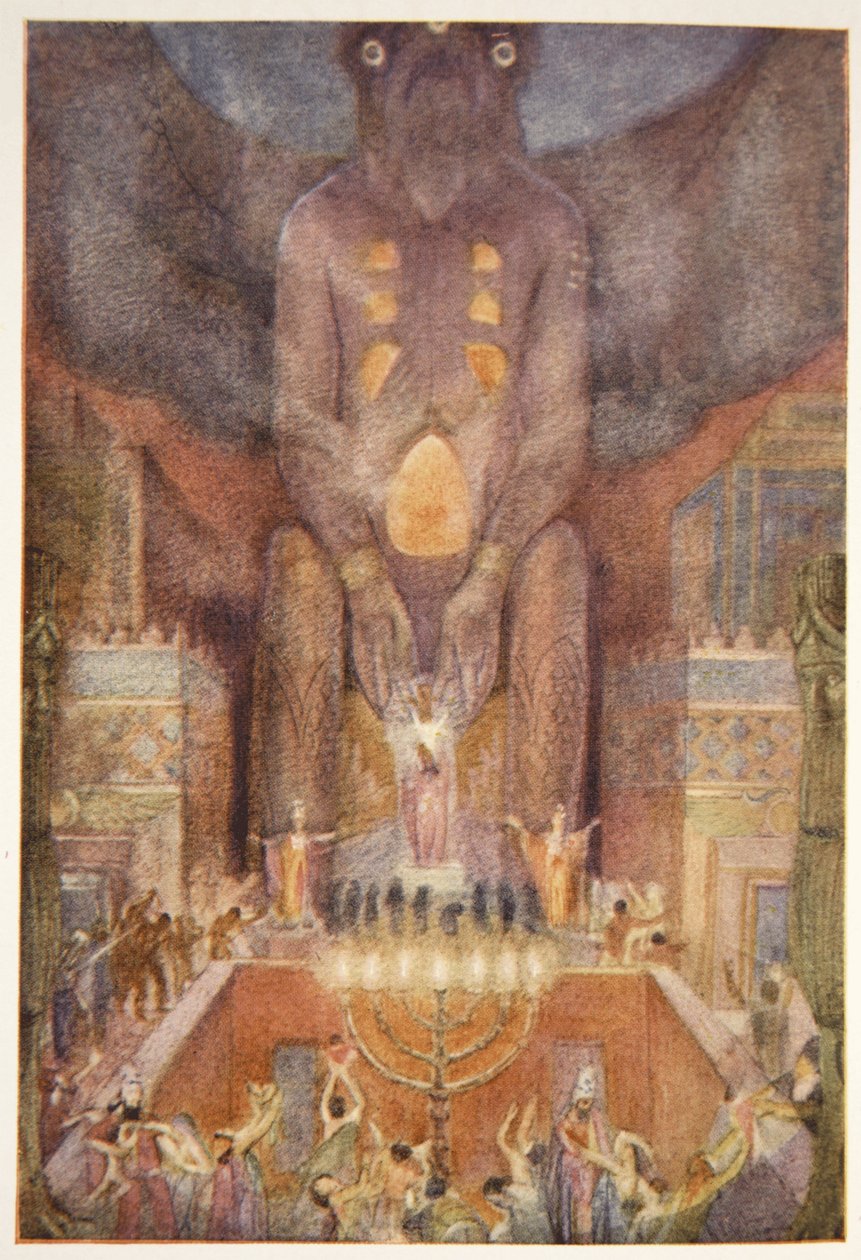 Uhraaminen Belille, etukappale Lewis Spencen teoksesta "Myths and Legends of Babylonia and Assyria" tekijältä Evelyn Paul