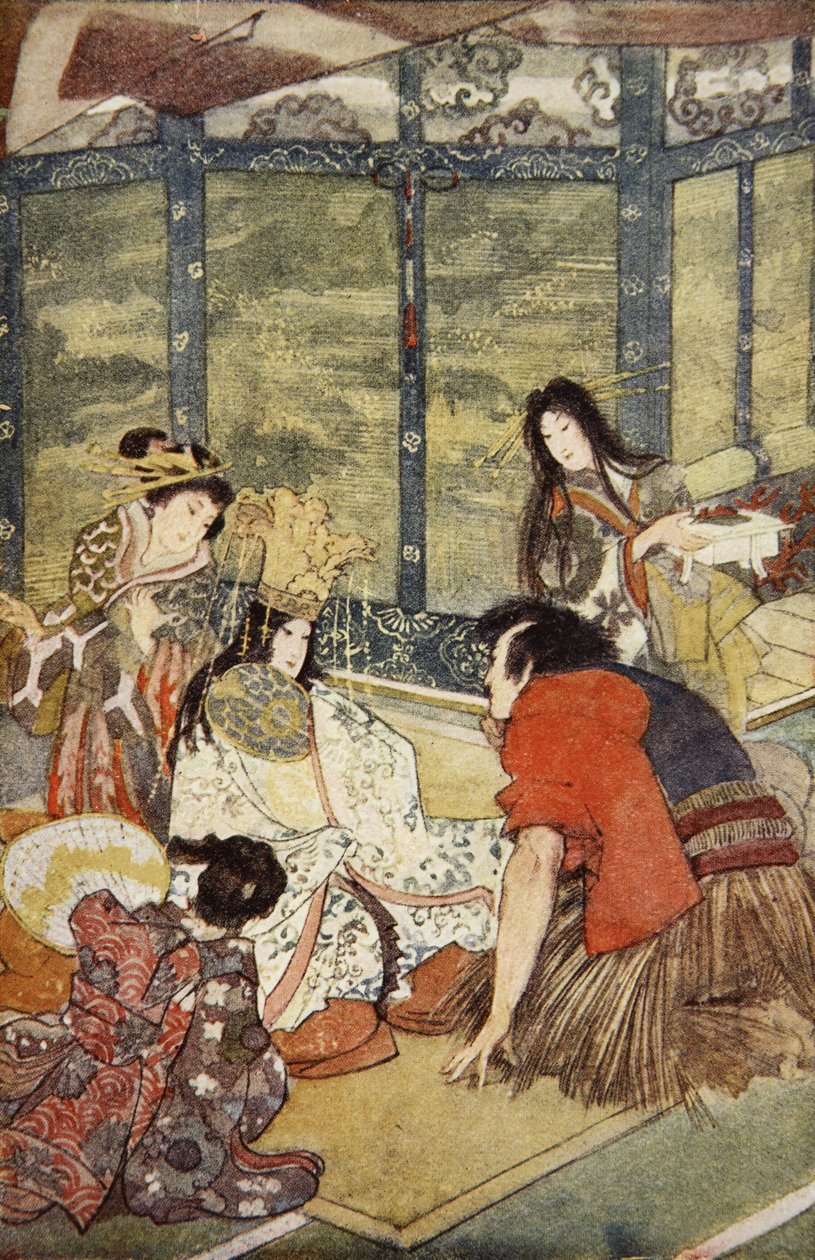 Urashima ja merikuninkaan tytär, kuvitus F. Hadland Davisin teoksesta "The Myths and Legends of Japan" tekijältä Evelyn Paul
