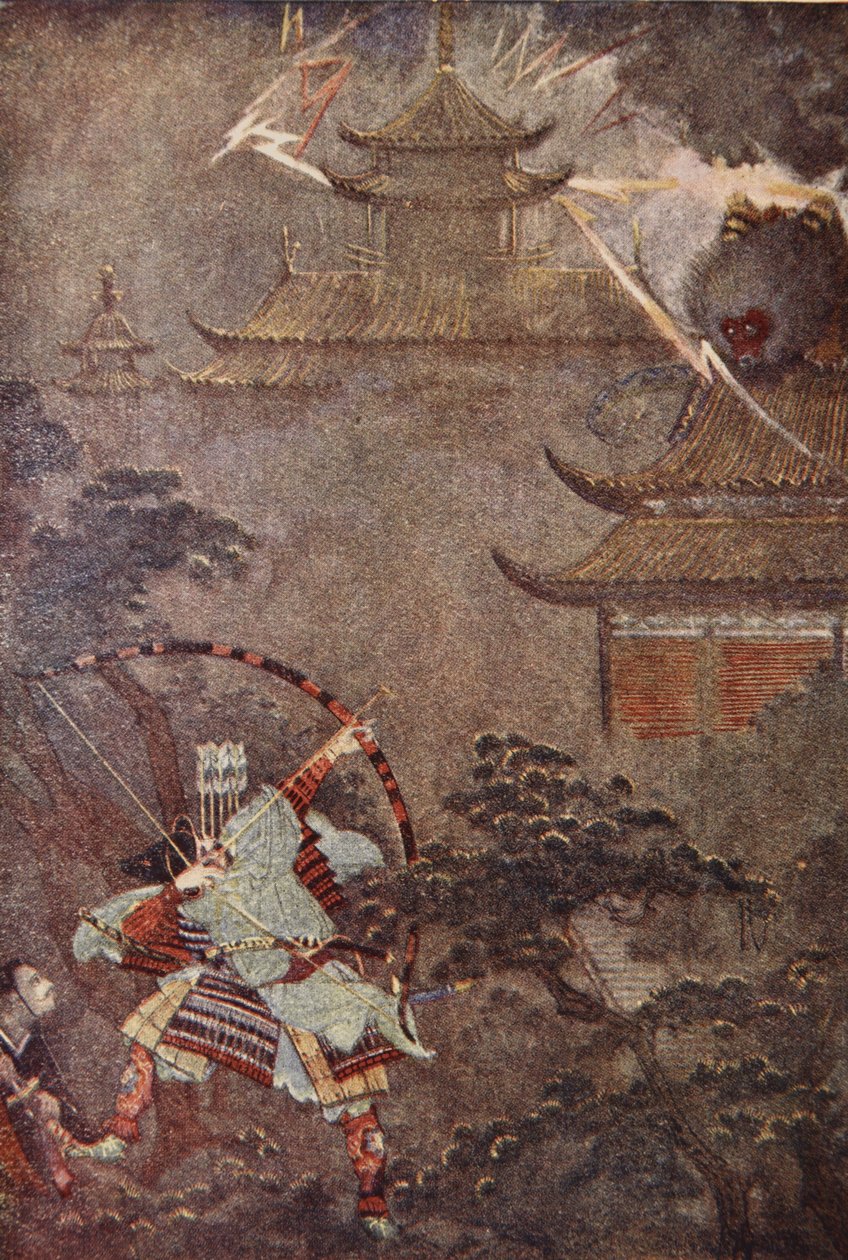 Yorimasa tappaa hirviön, kuva F Hadland Davisin teoksesta "The Myths and Legends of Japan" tekijältä Evelyn Paul