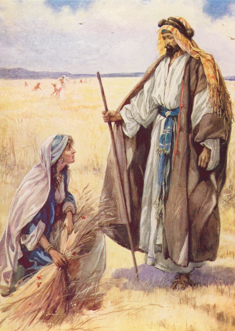 Boaz The Kind Farmer (värilitografia) tekijältä Evelyn Stuart Hardy
