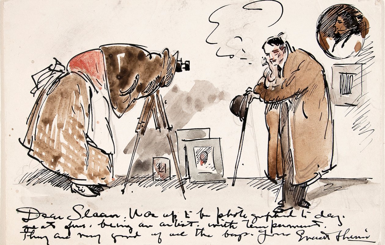Gertrude Kasebierin (1852-1934) piirtämä karikatyyri Shinnistä valokuvattuna. tekijältä Everett Shinn
