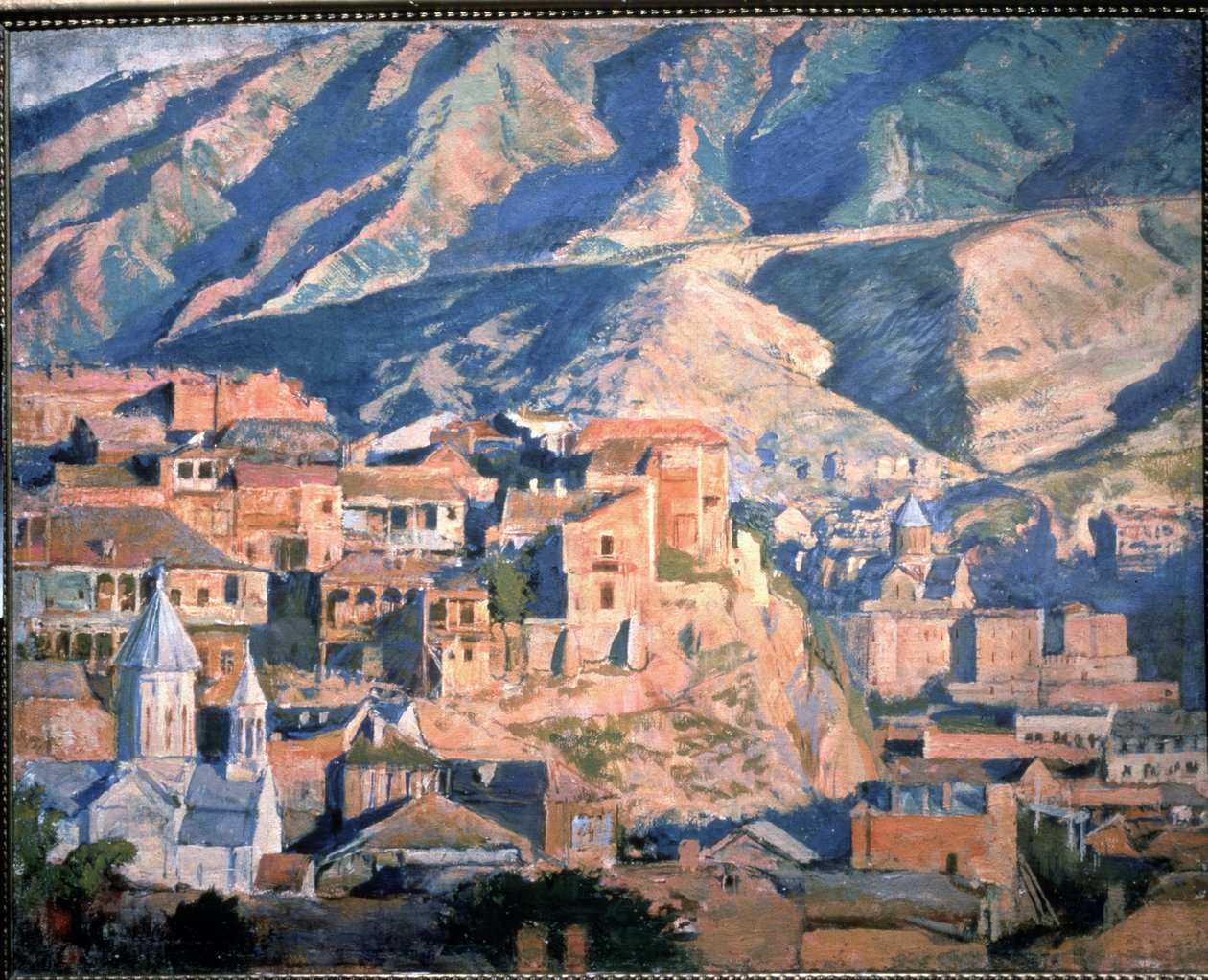 Tbilisi (Georgian tasavalta) (Tiflis) - Näkymä Kaukasuksen kaupunkiin, kallioisten vuorten maisemassa - Evgeny Evgenyvich Lancerayn (Eugene Lansere) maalaus (1875-1946), öljy kankaalle tekijältä Evgeni Evgenievitch Lanceray