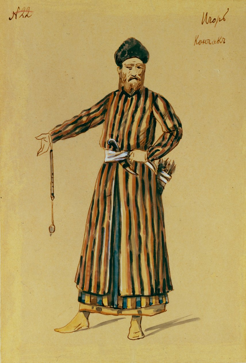 Pukusuunnittelu A. Borodinin oopperaan Prinssi Igor, 1890 tekijältä Evgeni Petrovich Ponomarev