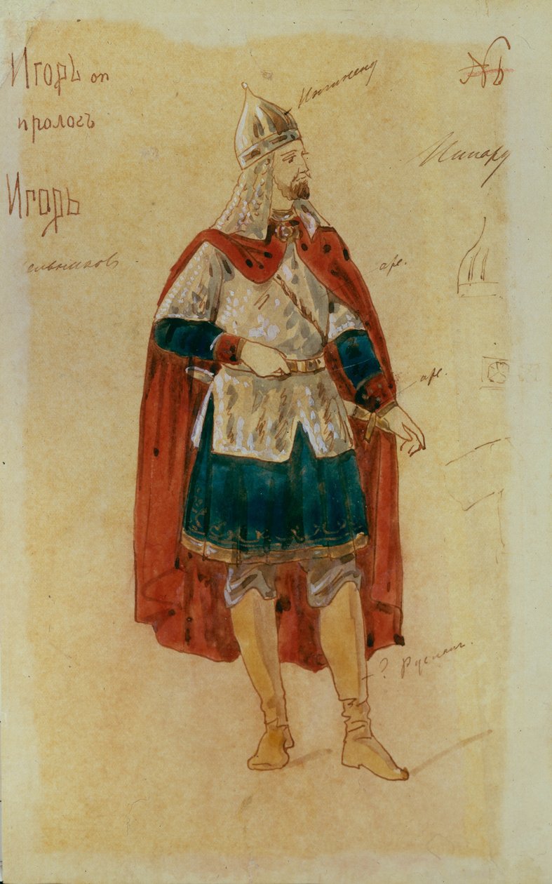 Pukusuunnittelu A. Borodinin oopperaan Prinssi Igor, 1900-luku tekijältä Evgeni Petrovich Ponomarev