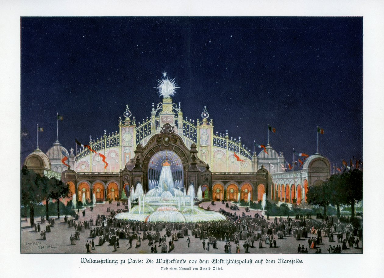 Suihkulähteet sähköpalatsissa, Champ de Mars, Pariisin maailmannäyttely 1889, 1900. tekijältä Ewald Thiel