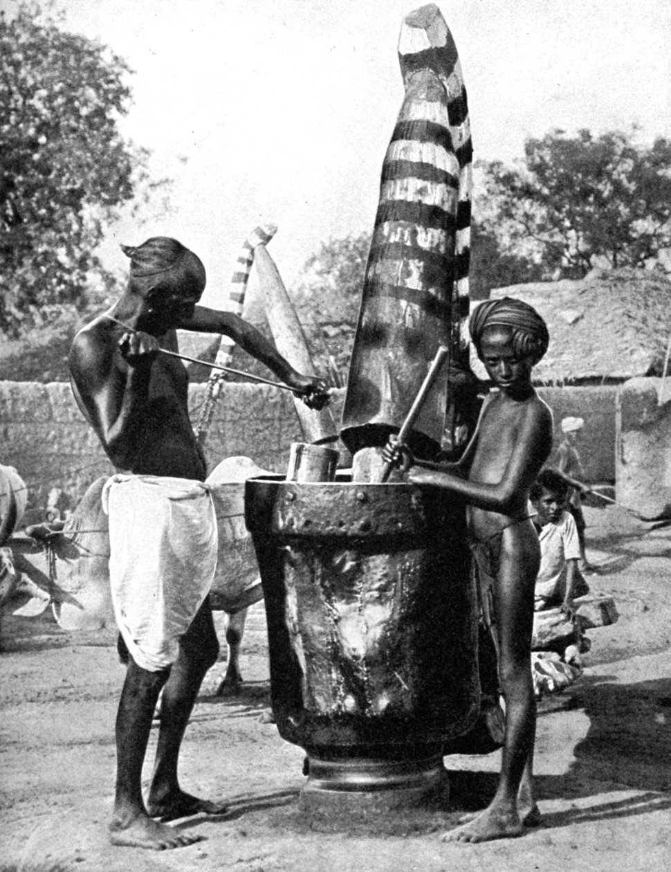 Hindujumalattaren kunniaksi maalattu seesamimylly, Intia, 1936 tekijältä Ewing Galloway