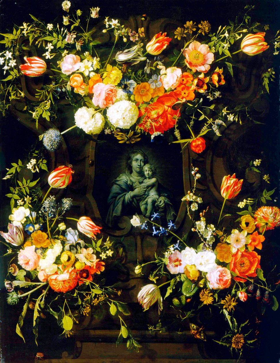 Madonna kukkien ympäröimänä, 1662 tekijältä Eykens or Ijkens Ykens