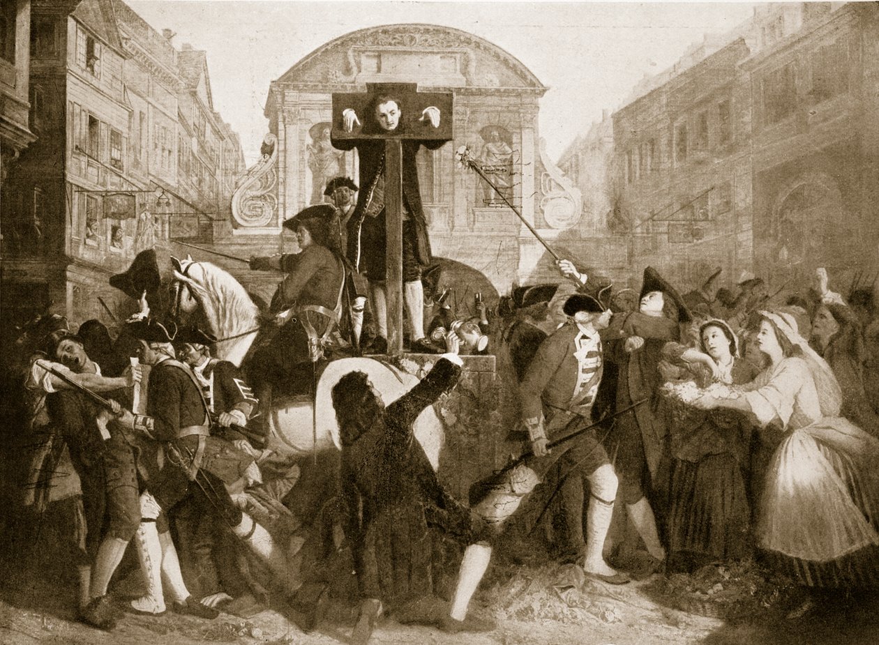 Daniel Defoe pilkkaajana, 31. heinäkuuta 1703, kuvitus teoksesta "Hutchinson