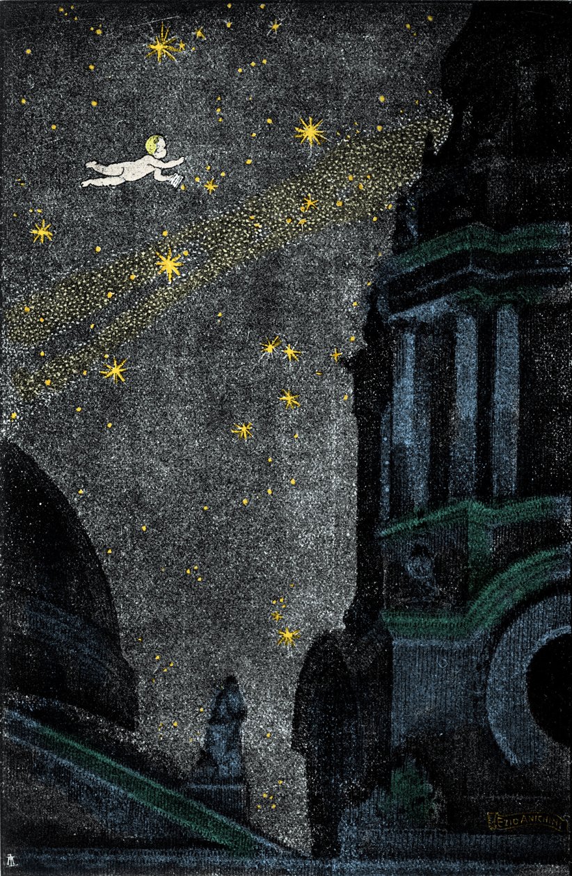 Kuvitus Sir James Matthew Barrien (JM tai J. M. Barrie) romaanille "Peter Pan" tekijältä Ezio Anichini
