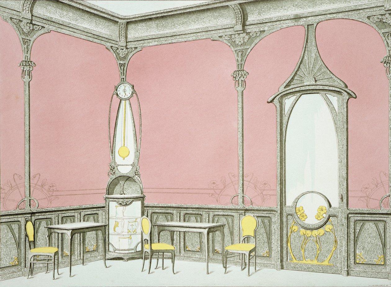 Sisustus brasserie-ravintolaan, kuvitus julkaisusta 