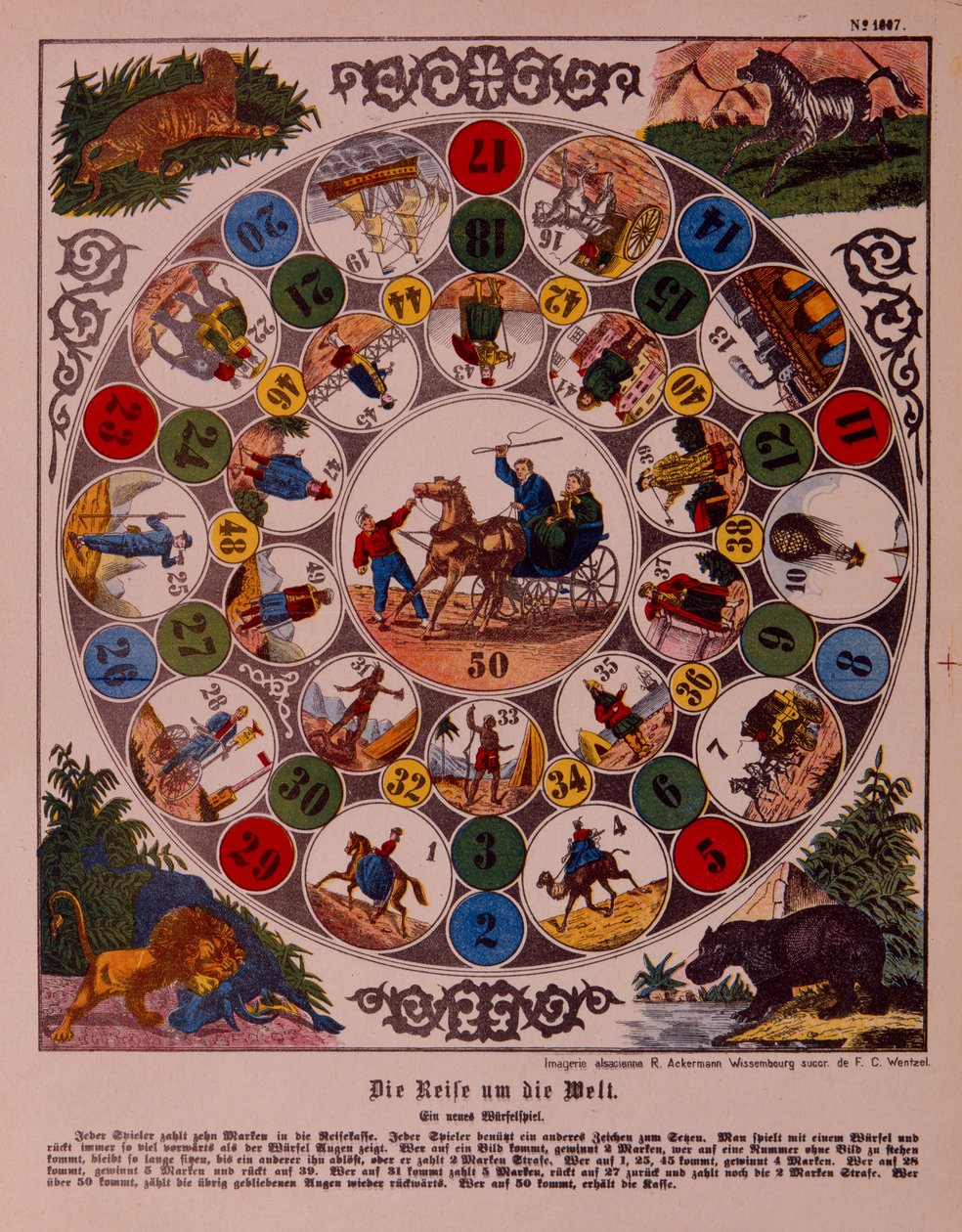 Game of Voyage Around the World, julkaisija Ackermann, Wissembourg tekijältä F. C. Wentzel