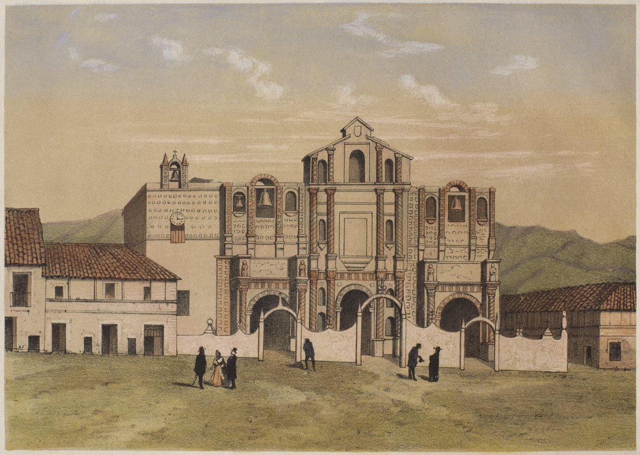 Santa Catalinan kirkko, Cajamarca, kuva Marianon, Felipe Paz Soldanin (1821-86) Geografia del Peru -teoksesta, levy IX, 1863 tekijältä F. Delamare