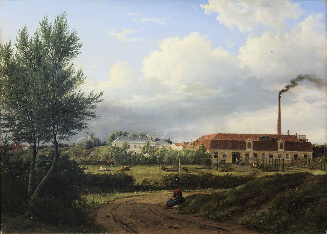 Parti fra Amager med etatsråd L.P. Holmblads oliemølle ja stearinlysfabrik tekijältä F.C. Kiærskou