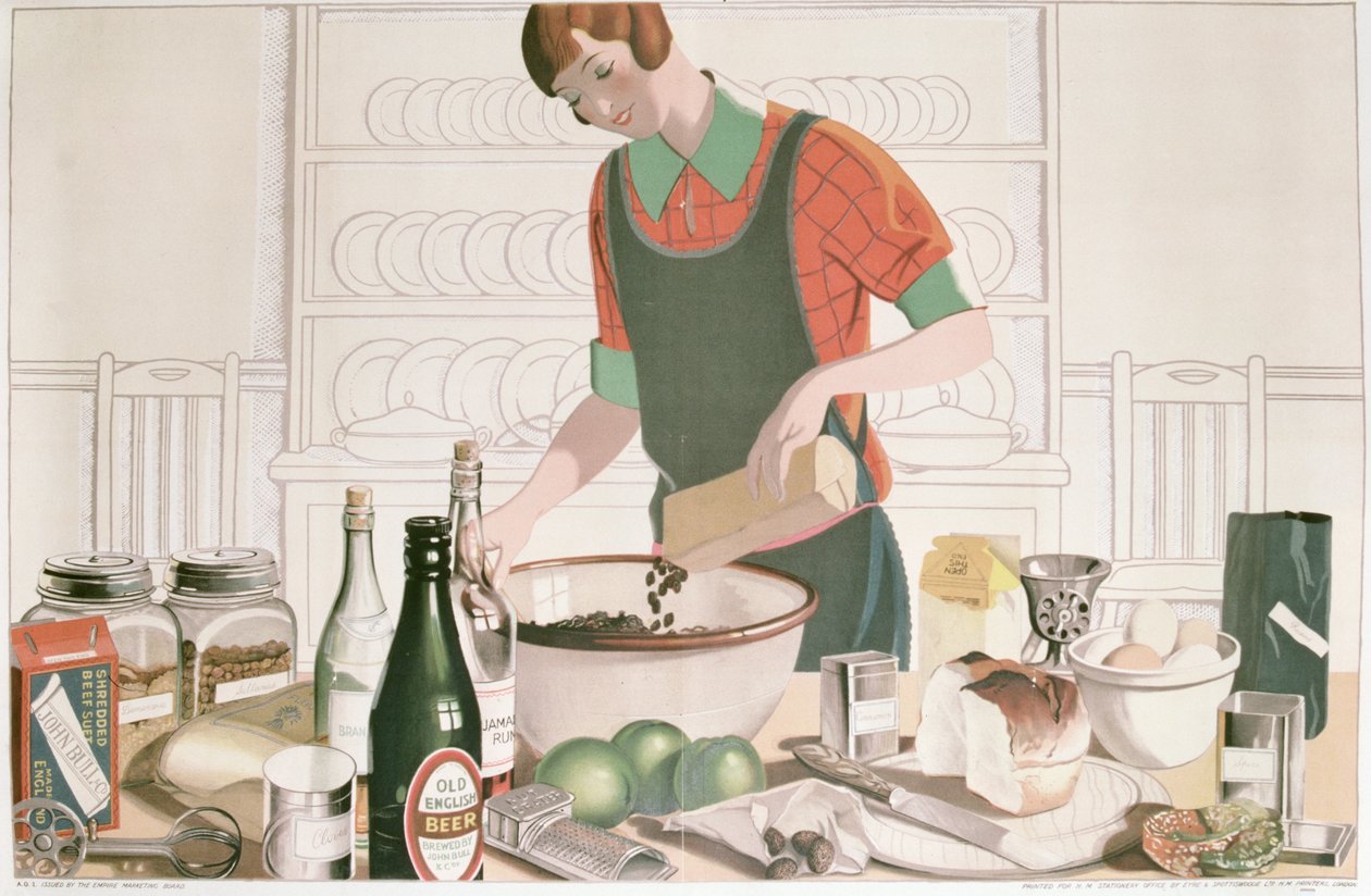 Joulupudding, juliste 1928 (litografia) tekijältä F.C. Harrison