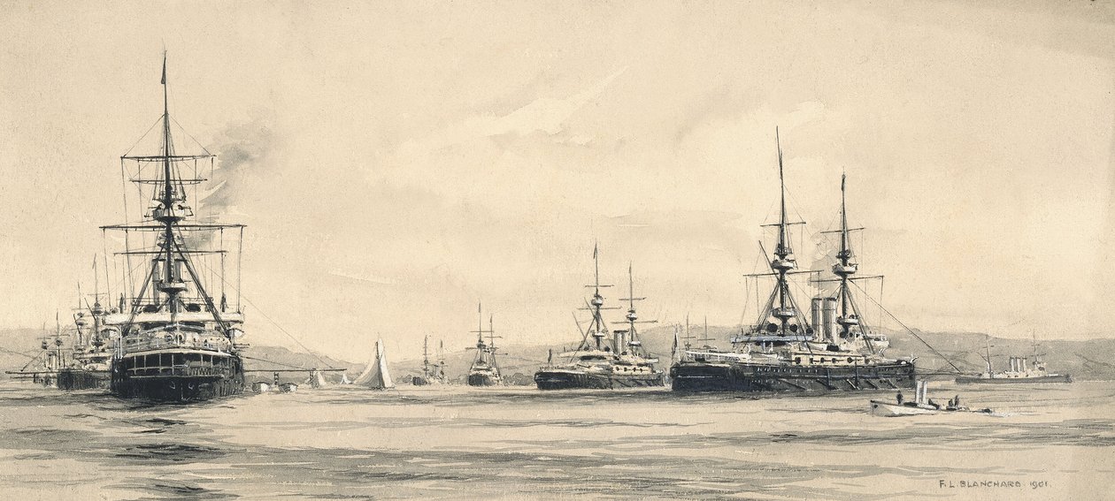 Kanaalilaivue Lamlashissa: purjehdusregatta 1901 tekijältä F.L. Blanchard
