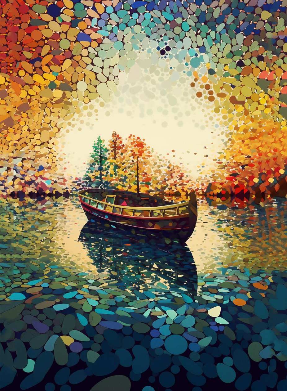 Vene järvellä kaleidoskooppinen, kaleidoskooppi art tulostettava, seinä Art tulostaa tekijältä F. Abderrahim