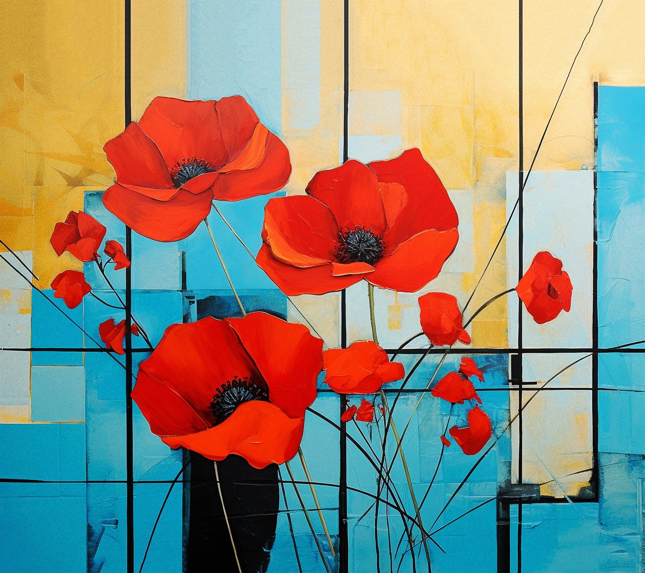 Abstrakti Mondrian, unikot kukka maalaus, seinätaide | Kanvastulosteet tekijältä F. Abderrahim