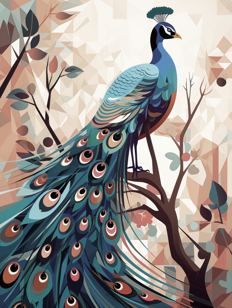 Abstrakti Peacock lintu kuvitus, Canvas Art tulosteet, makuuhuoneen seinä sisustus tekijältä F. Abderrahim