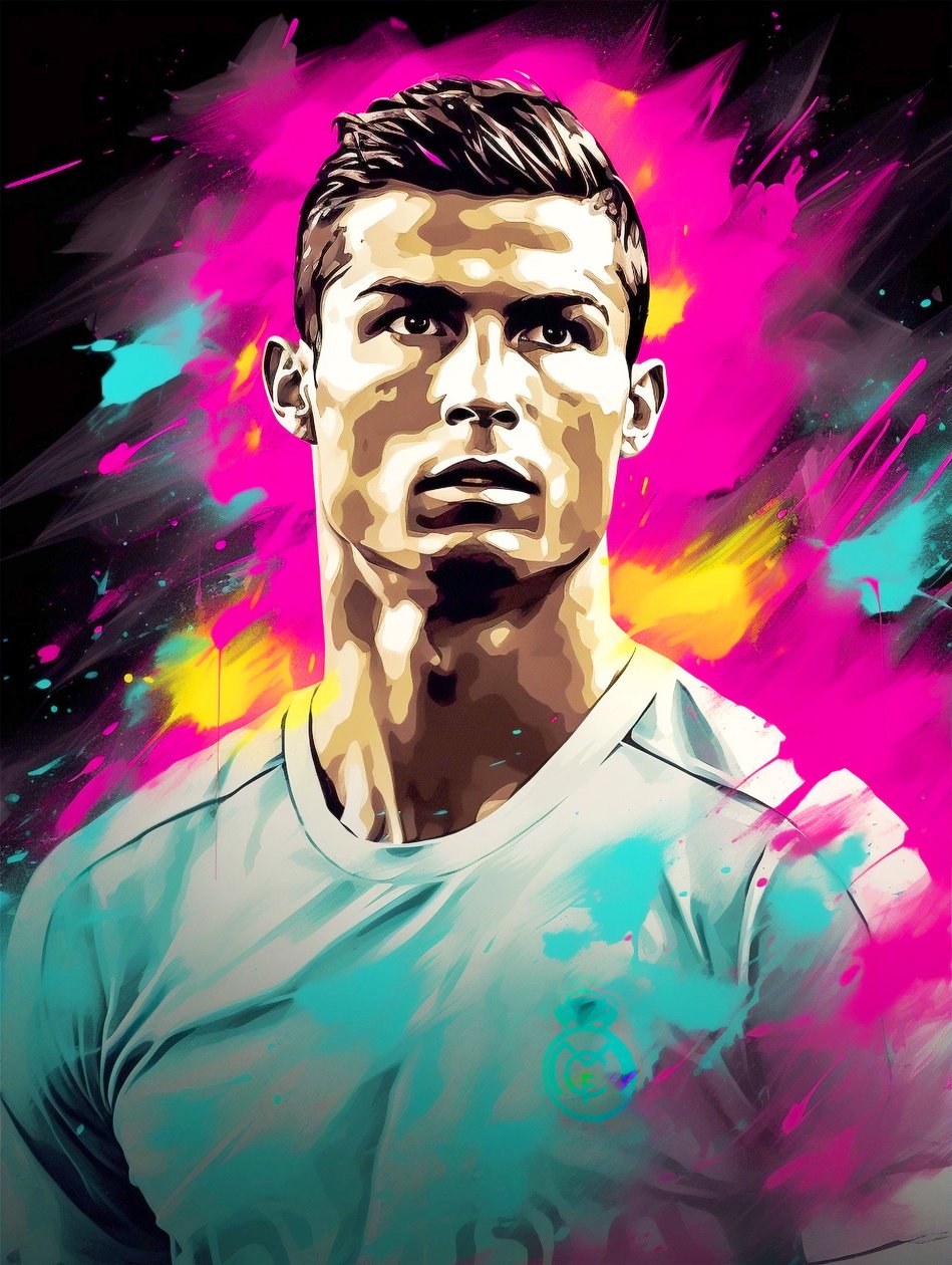 Abstrakti akryylimaalaus, Cristiano Ronaldo kankaalle, seinätaide tulostaa tekijältä F. Abderrahim
