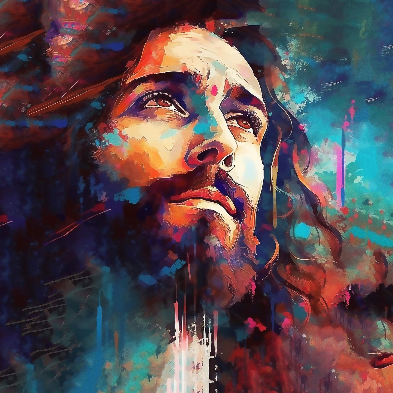 Abstrakti kasvot komea Jeesus Chris maalaus, Wall Art | Canvas Prints tekijältä F. Abderrahim