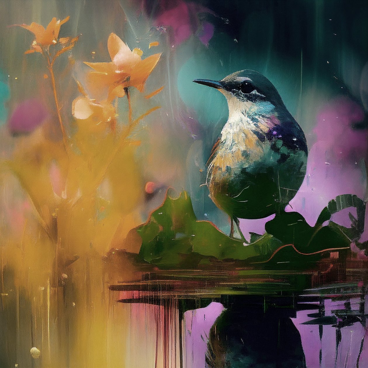 Kaunis Bird maalaus kankaalle, Claude Monet tyyli myytävänä tekijältä F. Abderrahim