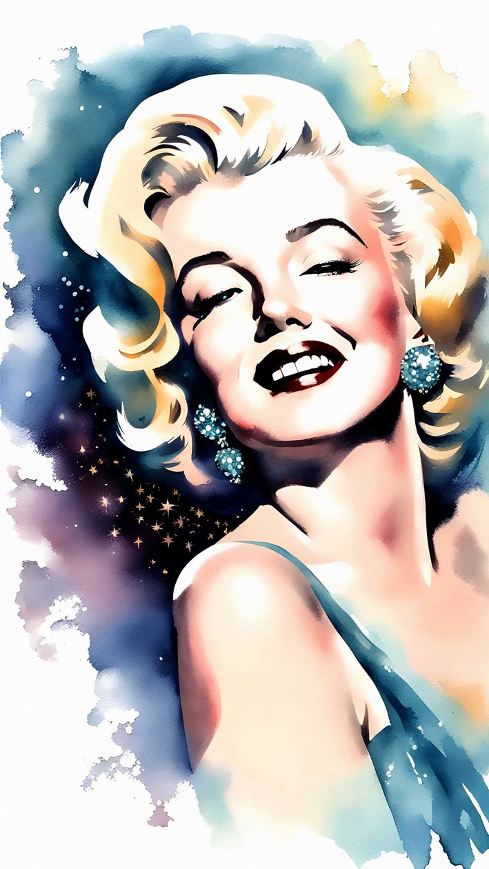 Kaunis Marilyn Monroe muotokuva maalaus kankaalle, olohuone  studio seinä sisustus, tulosta pyynnöstä tekijältä F. Abderrahim