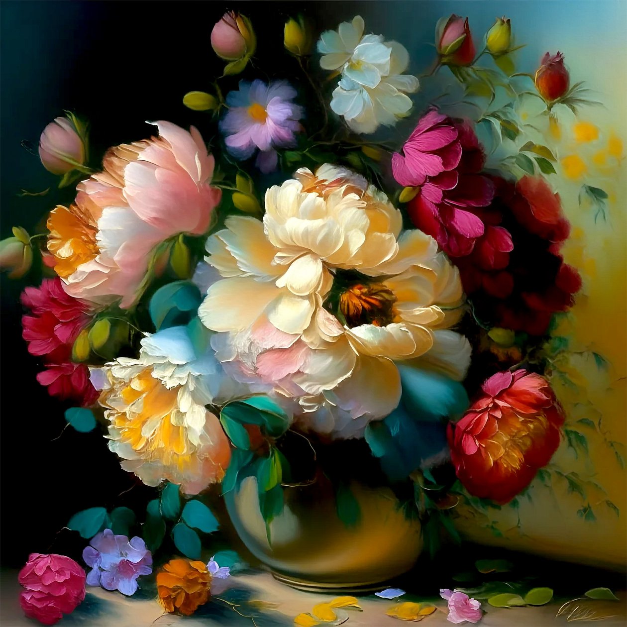 Kauniita ruusuja maljakko, kankaalle maalaus Wall Art Still Life tulostaa, makuuhuoneen sisustus tekijältä F. Abderrahim