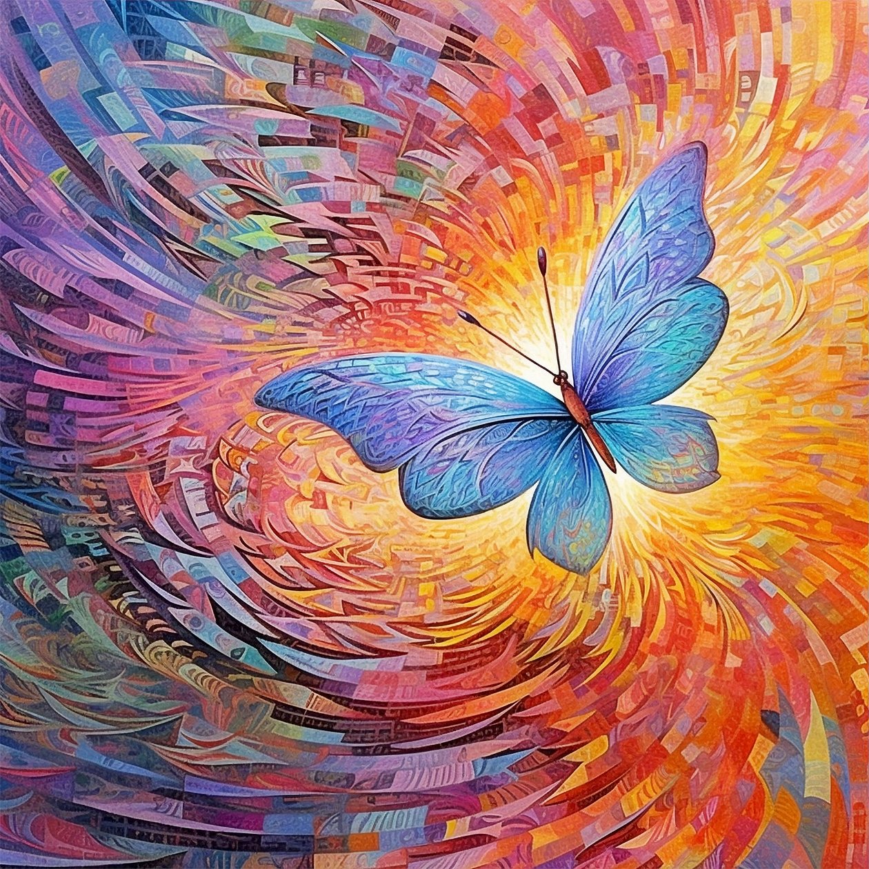 Perhonen abstrakti värikäs maalaus Generative AI Metamorphosis juliste tekijältä F. Abderrahim