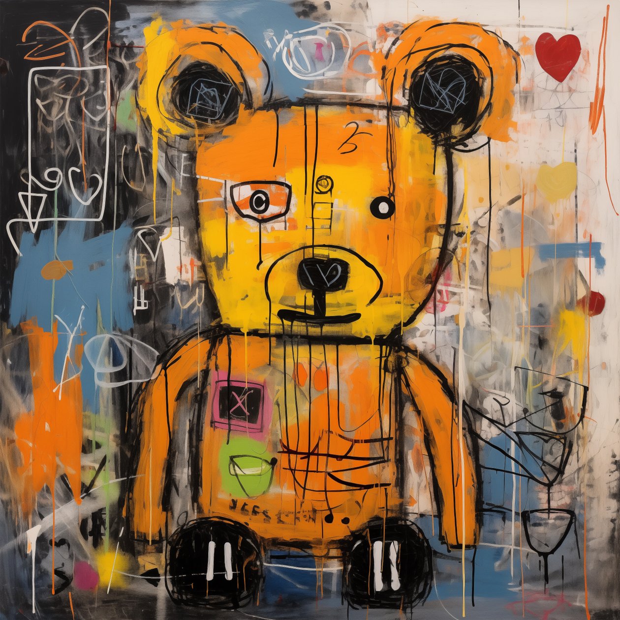 Sisustus söpö karhu abstrakti maalaus, jean michel basquiat tyyli, taide tulostaa tekijältä F. Abderrahim
