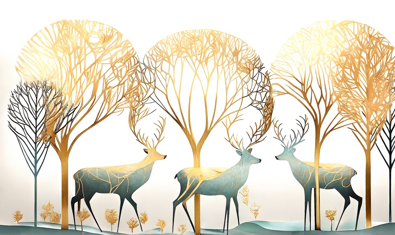 Deer animal  Gold puu, Abstrakti pastellivärit, Wall art tulosta pyynnöstä tekijältä F. Abderrahim