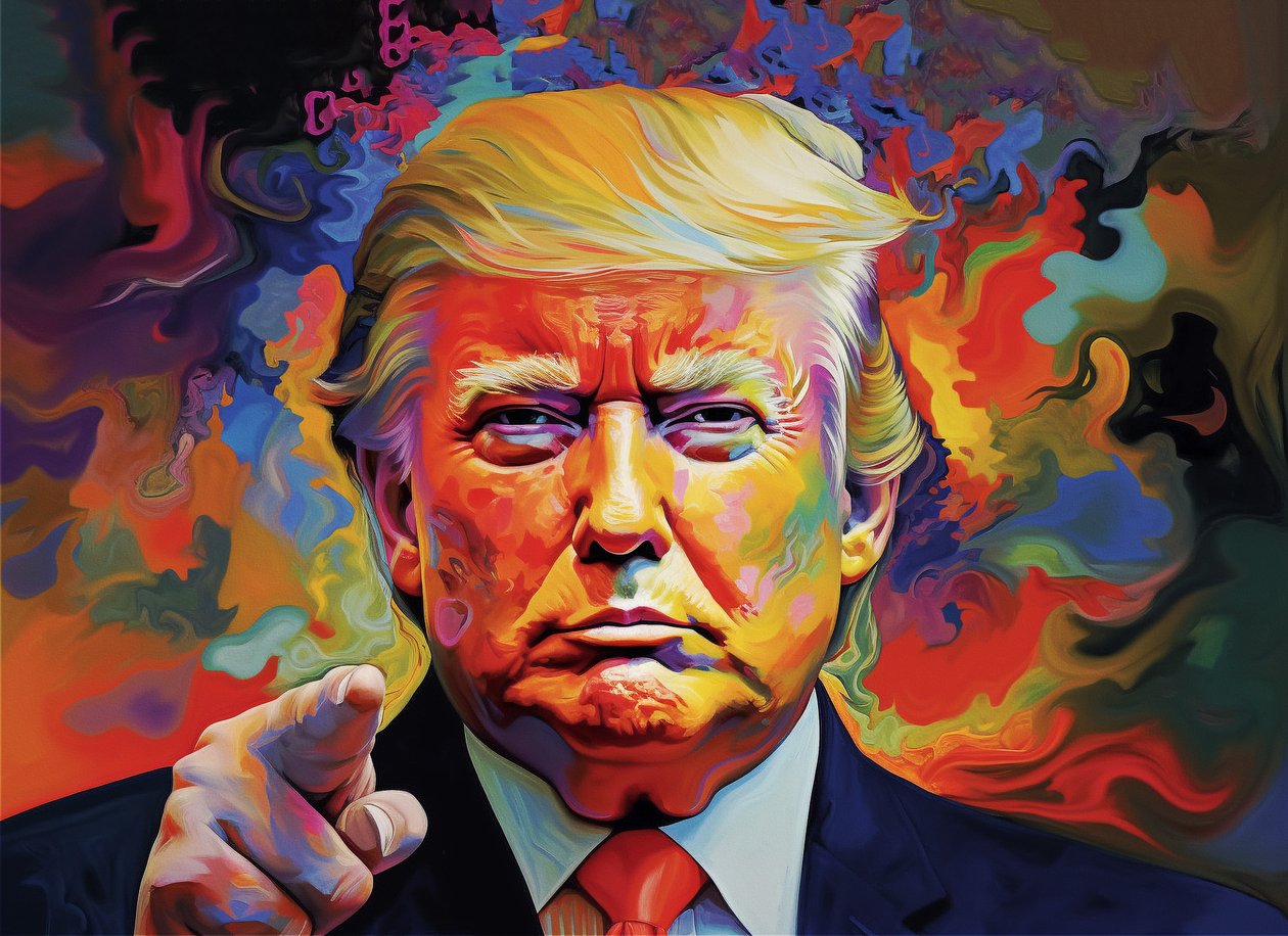 Myytävänä Donald Trumpin muotokuvamaalaus, seinätaidekuvio ja kehystetty taide tekijältä F. Abderrahim