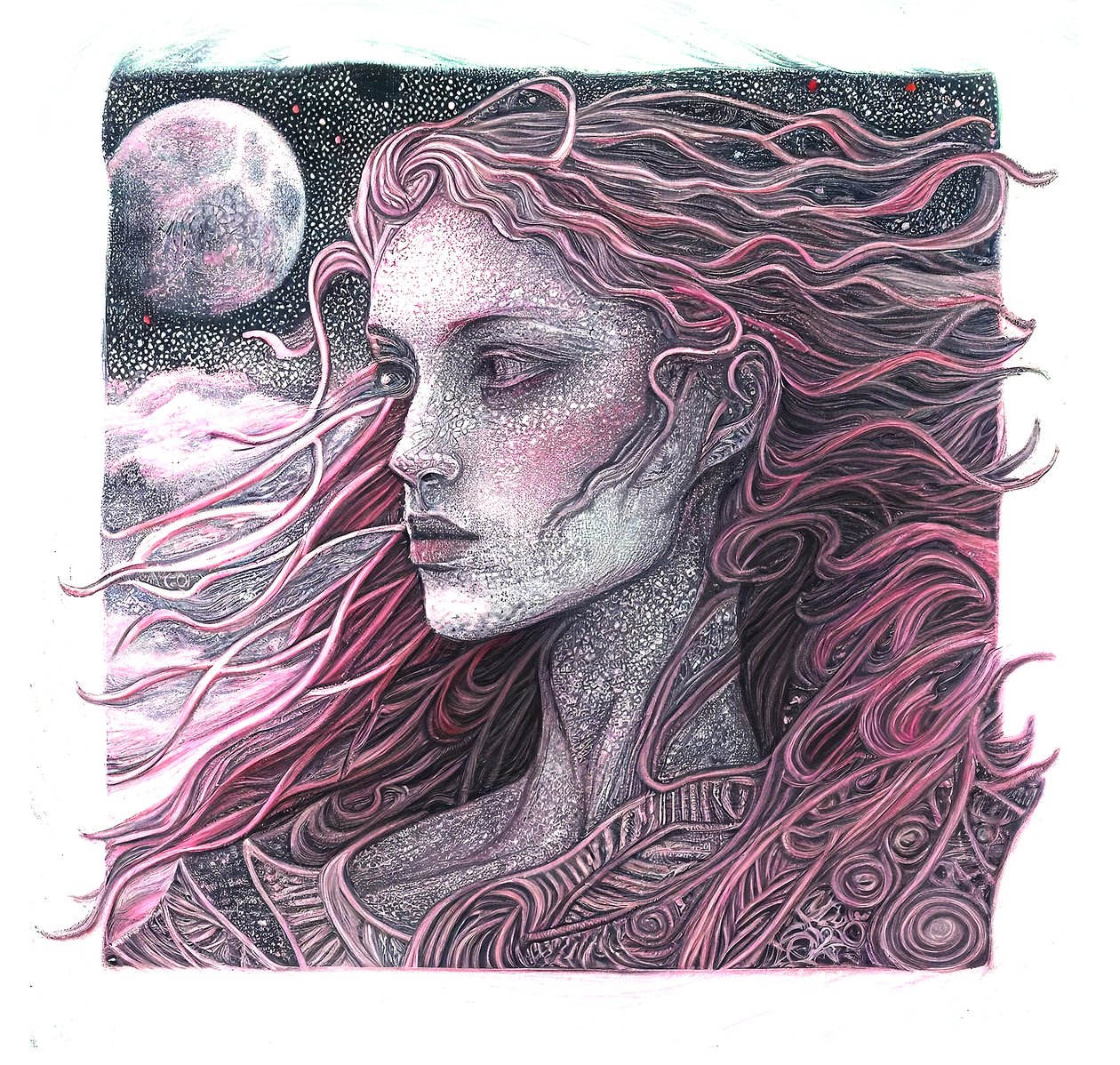 Fine Line Art Woman Portrait Graphic, seinätaidevedoksia tekijältä F. Abderrahim