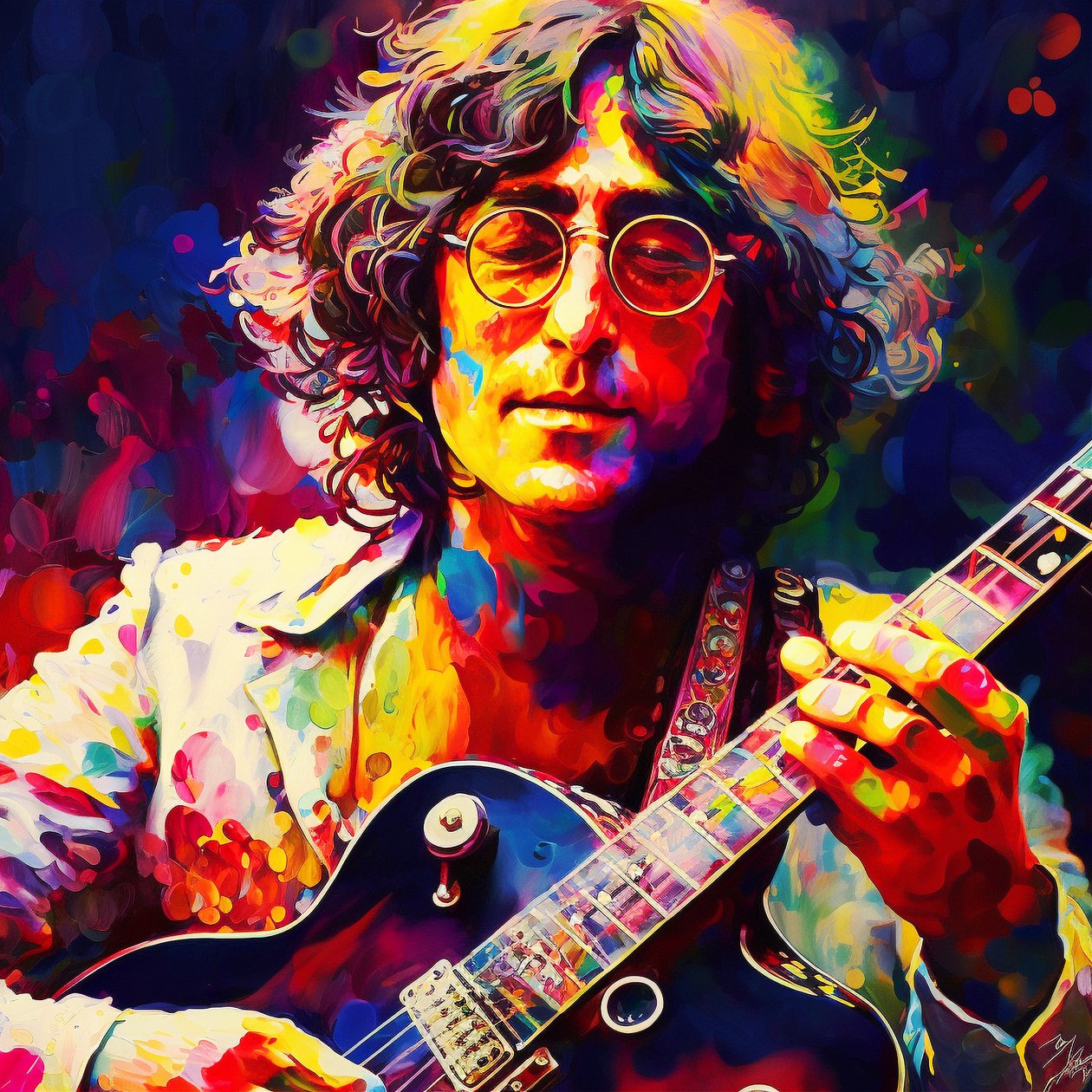 John Lennon muotokuva maalaus, sali  olohuoneen sisustus tekijältä F. Abderrahim