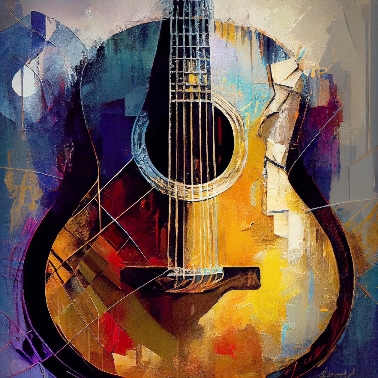 Guitar abstrakti maalaus paksut siveltimenvedot Canvas, Wall Art | Canvas Prints tekijältä F. Abderrahim