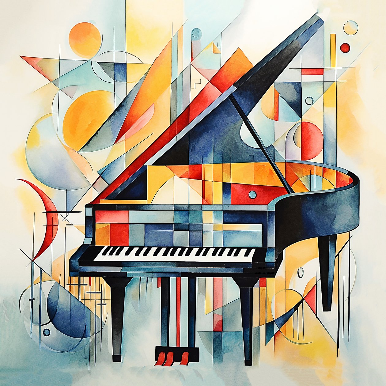 Kandinsky abstrakti tyyli, Abstrakti piano avaimet, eteinen  olohuone seinäkoristeeksi tekijältä F. Abderrahim