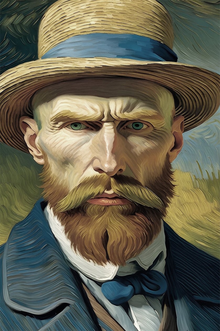 Retro vintage, Muotokuva maalaus miehen, van Gogh, tyyli, seinätaide tulostaa tekijältä F. Abderrahim