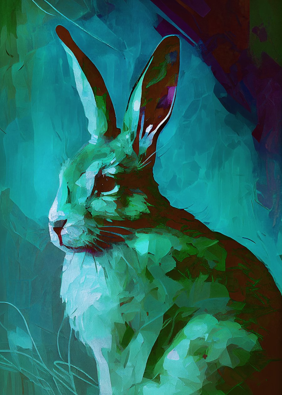 Rabbit maalaus  kirkas tausta van Gogh inspiroiva, kankaalle myytävänä tekijältä F. Abderrahim